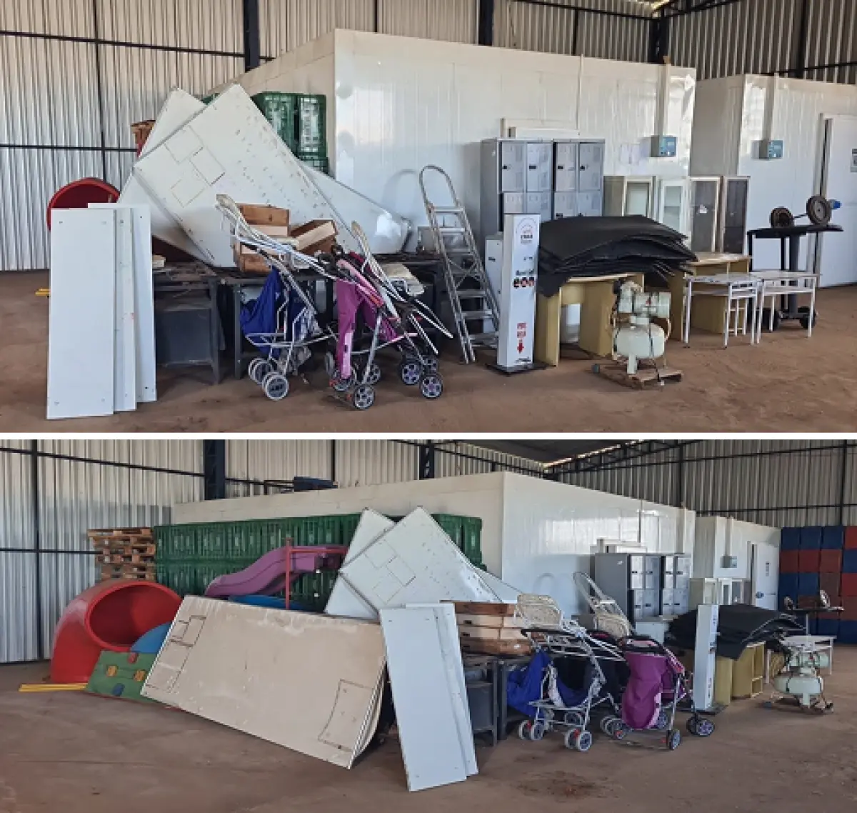 LOTE 011 - Lote composto por: bebedouros, carrinhos de bebê, armários de aço, mesas, entre outros.