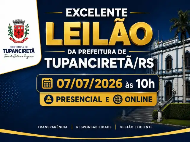 Excelente leilão da Prefeitura de Tupanciretã/RS - Dia 07 de julho de 2026 às 10h