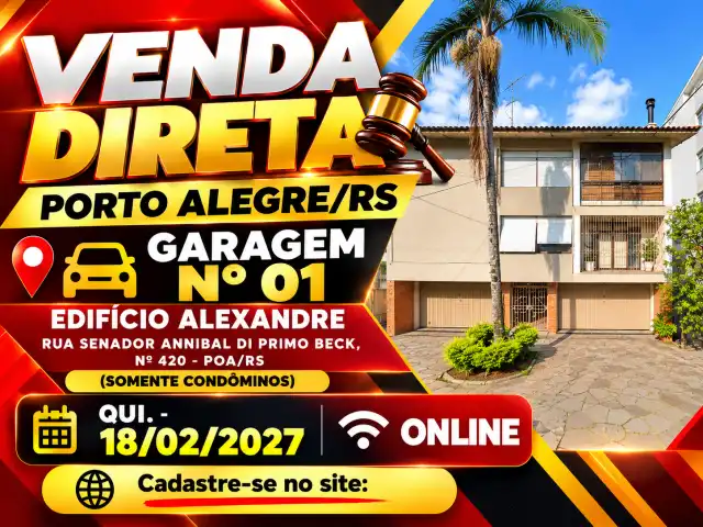 VENDA DIRETA - Garagem nº 01 - Edifício Alexandre - Rua Senador Annibal Di Primo Beck, nº 420 - PoA/RS (SOMENTE CONDÔMINOS)