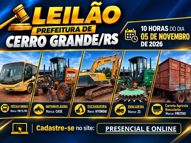 Excelente leilão da Prefeitura de Cerro Grande - Dia 05 de novembro às 10h