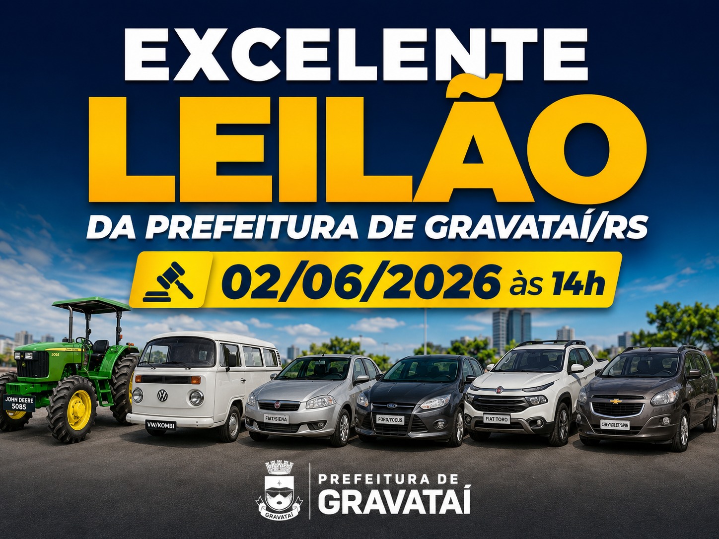 Excelente leilão da Prefeitura de Gravataí/RS - Dia 02 de junho às 14h