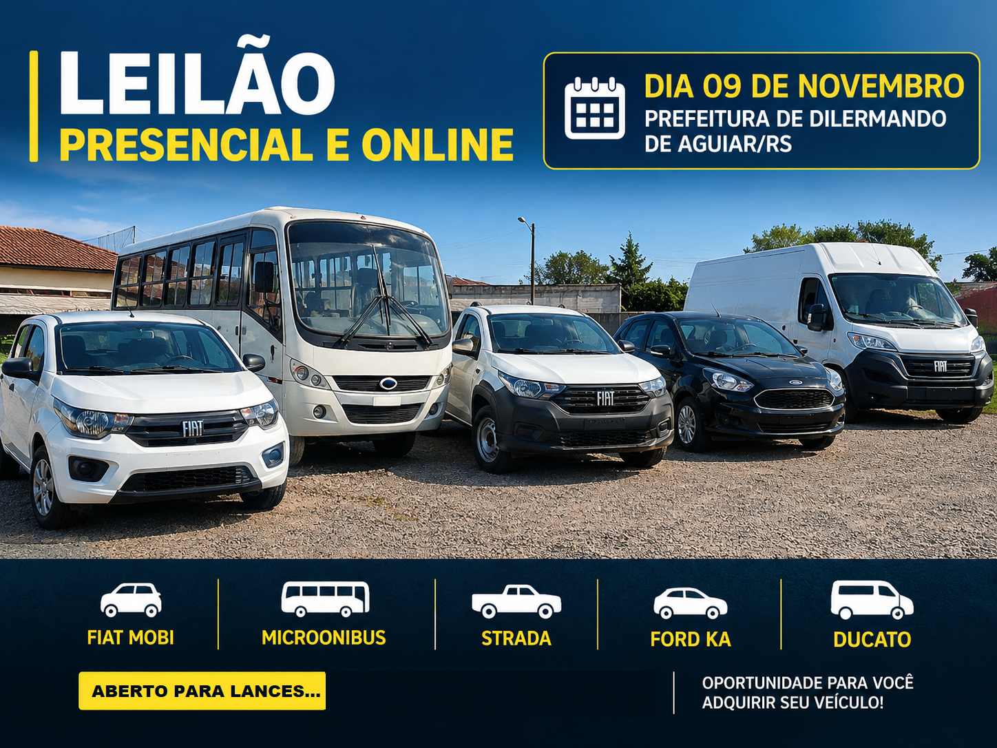 Grande leilão da Prefeitura de Dilermando de Aguiar/RS - Dia 09  de outubro de 2026 às 10:30