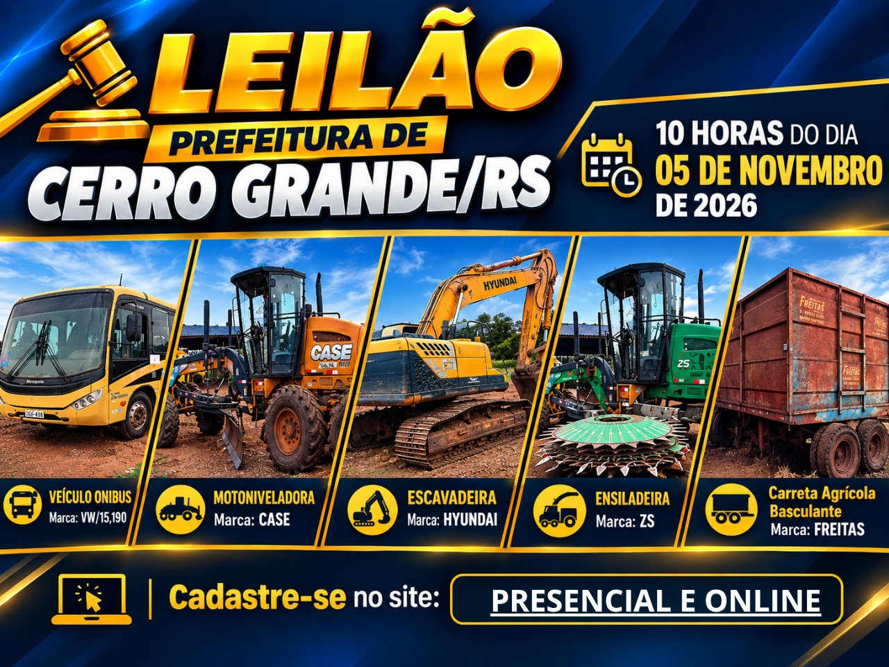 Excelente leilão da Prefeitura de Cerro Grande - Dia 05 de novembro às 10h