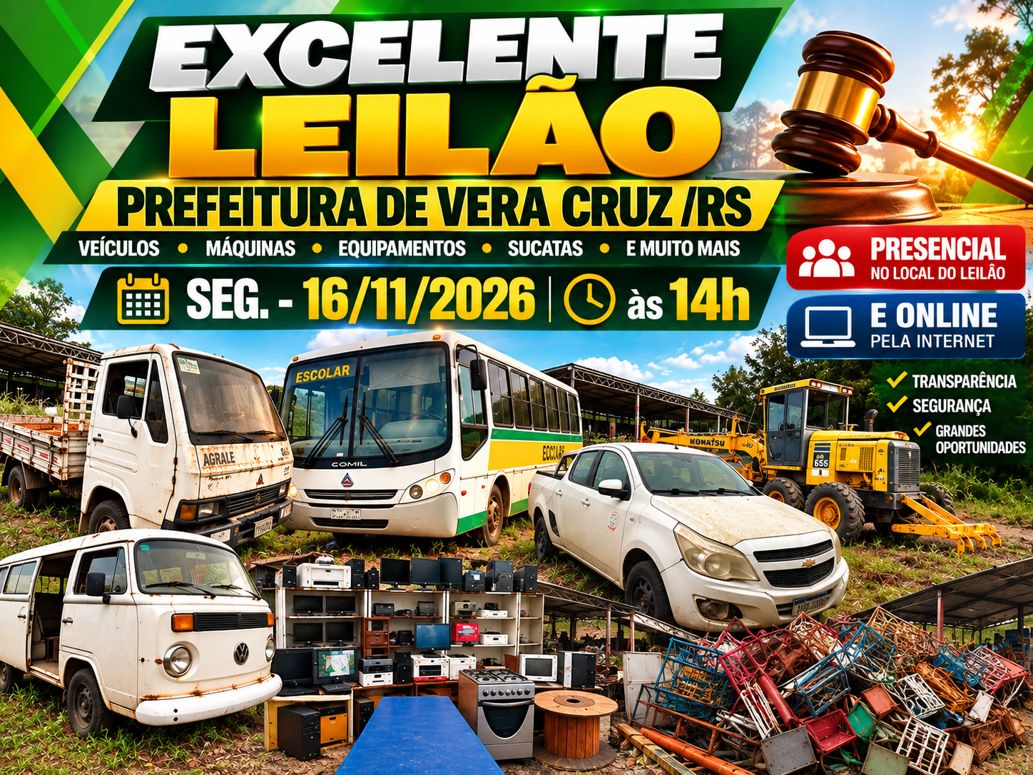 Excelente Leilão Prefeitura de Vera Cruz /RS - às 14h